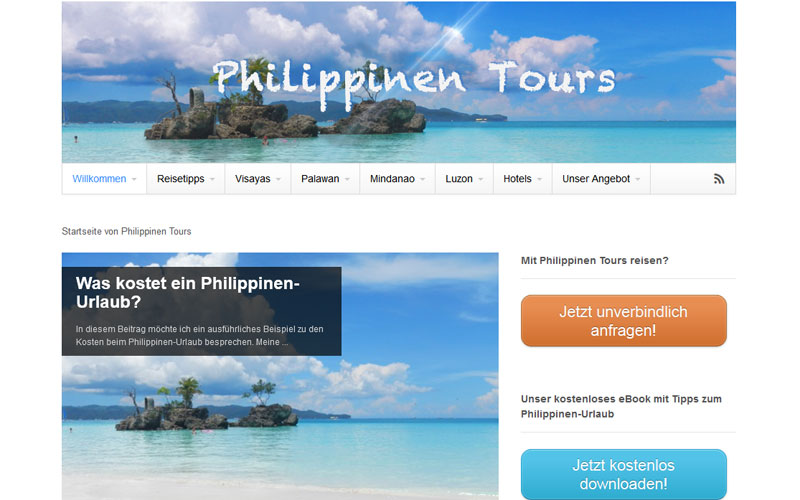 Johns Hauptprojekt: <a href="http://www.philippinen-tours.de/" target="_blank">"Philippinen Tours"</a> © Screenshot