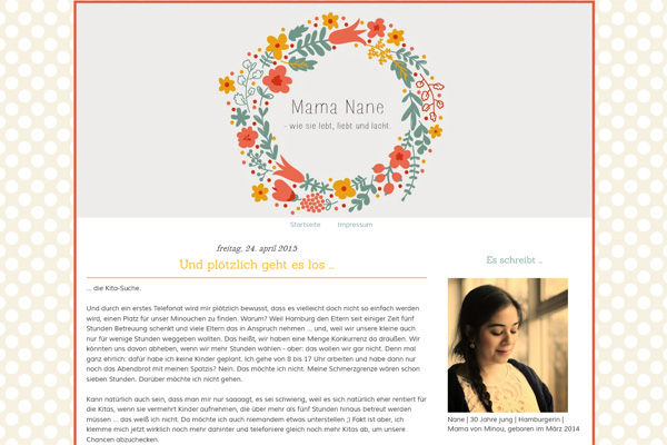 Screenshot des Blogs "Mama Nane".